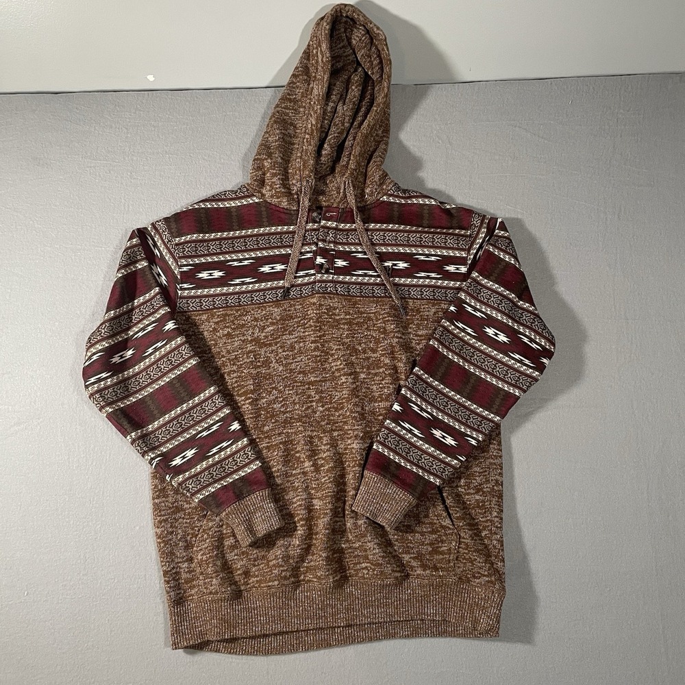Hooey Brown and Maroon Patterned Pullover Hoodie